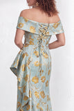 Longue robe de mère de la mariée sirène noire à volants en sirène dénudée, fête