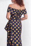 Longue robe de mère de la mariée sirène noire à volants en sirène dénudée, fête