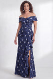 Longue robe de mère de la mariée sirène noire à volants en sirène dénudée, fête