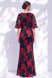 Robe longue de mère de la mariée à volants sirène marine et à manches courtes