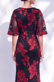 Robe longue de mère de la mariée à volants sirène marine et à manches courtes