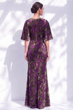 Robe longue marme de la mariée à col batouteau fleuri vert sauge avec une longue robe de mère de la mariée