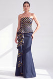 Robe longue de la mère de la mariée à pois dorés à pois bustier