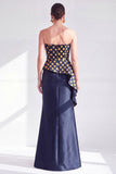 Robe longue de la mère de la mariée à pois dorés à pois bustier