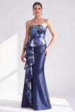 Robe longue de la mère de la mariée à pois dorés à pois bustier