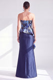 Robe longue de la mère de la mariée à pois dorés à pois bustier