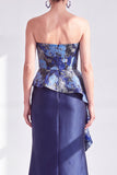 Robe longue de la mère de la mariée à pois dorés à pois bustier