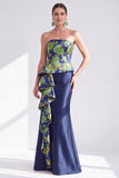 Robe longue de la mère de la mariée à pois dorés à pois bustier