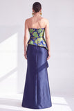 Robe longue de la mère de la mariée à pois dorés à pois bustier