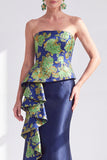 Robe longue de la mère de la mariée à pois dorés à pois bustier