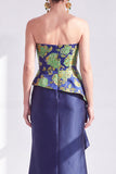 Robe longue de la mère de la mariée à pois dorés à pois bustier
