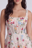 Corset fleuri ivoire à col carré mini robe de remise de diplôme