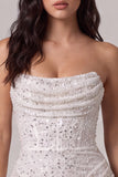 Corset bodycon sans bretelles Petite robe blanche avec paillettes