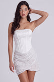 Corset sans bustiers Sequins bodycon, petite robe blanche avec dentelle dans le dos