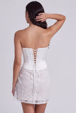Corset sans bustiers Sequins bodycon, petite robe blanche avec dentelle dans le dos
