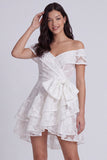 Robe mini douche nuptiale ivoire en A-line à étages en ivoire avec nœud nœud