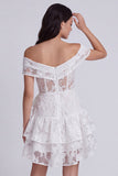 Robe mini douche nuptiale ivoire en A-line à étages en ivoire avec nœud nœud