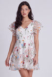 Robe de remise de diplôme ivoire fleurie en ligne en V avec volants