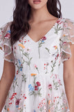 Robe de remise de diplôme ivoire fleurie en ligne en V avec volants