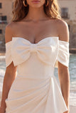 Robe de douche nuptiale ivoire moulante à volants froncés et nœud
