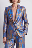 Costumes féminins bleus 2 pièces à revers pointu à un bouton