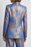 Costumes féminins bleus 2 pièces à revers pointu à un bouton