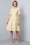Robe de travail midi fleur à col rond jaune clair ligne A
