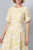 Robe de travail midi fleur à col rond jaune clair ligne A