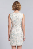 Robe de travail miniature bodycon à col rond bleu clair à fleurs