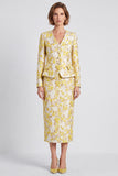 Robe de travail midi à boutons simples à décolleté en V jaune clair à col en V et fente