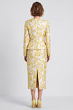 Robe de travail midi à boutons simples à décolleté en V jaune clair à col en V et fente
