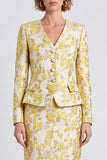 Robe de travail midi à boutons simples à décolleté en V jaune clair à col en V et fente