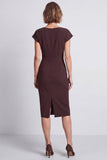 Robe de travail midi marron bodycon à manches rondes à col rond