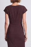 Robe de travail midi marron bodycon à manches rondes à col rond