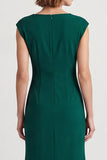 Robe de travail midi à manches carrées vert foncé à manches carrées