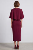 Robe de travail midi Bodycon Bourgogne à col en V avec cape