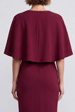 Robe de travail midi Bodycon Bourgogne à col en V avec cape