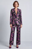 Costumes de bal en fleurs noires violettes à deux pièces à encoche et bouton, un seul bouton