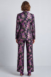 Costumes de bal en fleurs noires violettes à deux pièces à encoche et bouton, un seul bouton