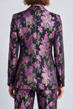 Costumes de bal en fleurs noires violettes à deux pièces à encoche et bouton, un seul bouton