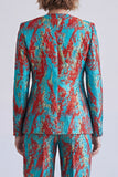 Costumes deux pièces à poitrine simple à col en V bleus et rouges