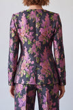 Costumes de bal de bal à boutons simples à fleurs noires violettes et à col carré en deux pièces
