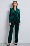 Costumes féminins double boutonnage en velours à revers vert foncé vert foncé