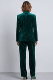 Costumes féminins double boutonnage en velours à revers vert foncé vert foncé