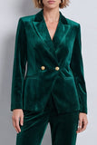 Costumes féminins double boutonnage en velours à revers vert foncé vert foncé