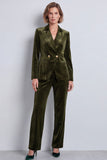 Costumes féminins double boutonnage en velours à revers vert foncé vert foncé