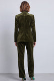 Costumes féminins double boutonnage en velours à revers vert foncé vert foncé