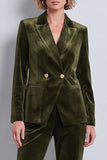 Costumes féminins double boutonnage en velours à revers vert foncé vert foncé