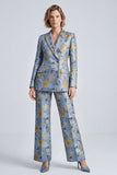 Costumes floraux de bal de promo en bleu poussiéreux à simple boutonnage pointu à boutonnage simple en deux pièces
