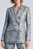 Costumes floraux de bal de promo en bleu poussiéreux à simple boutonnage pointu à boutonnage simple en deux pièces